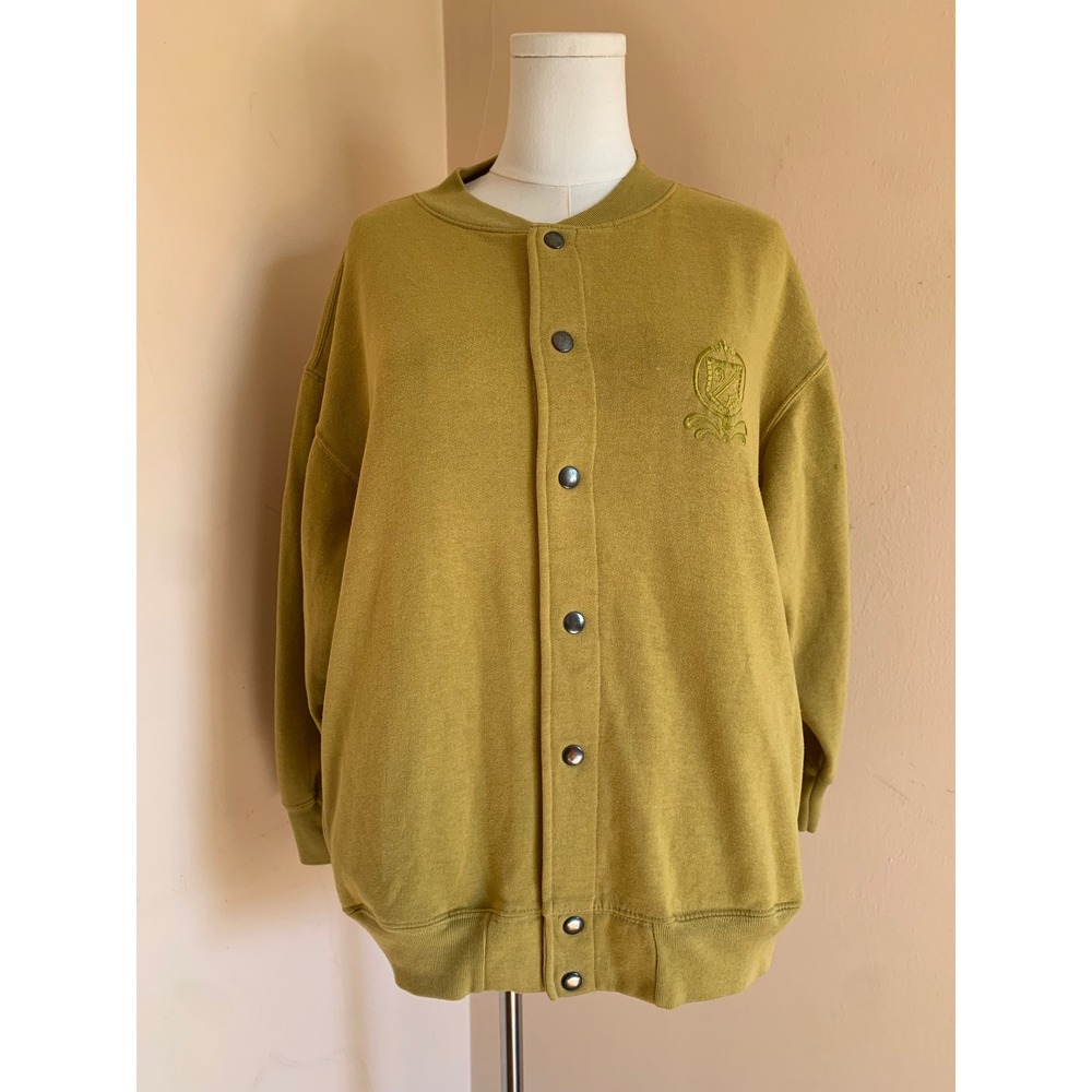 Fast Turn Vintage Mustard Yellow Snap Front Varsity Sweatshirt Jacket Medium
